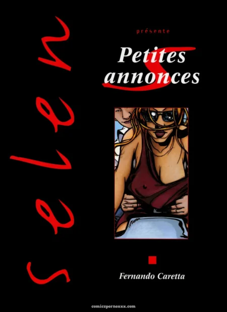 Femme en décolleté profond, seins généreux, homme derrière caressant ses seins sur couverture noire de Petites Annonces