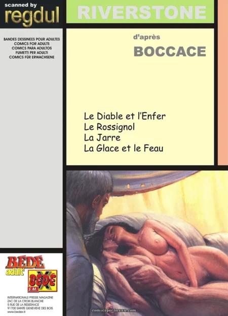 Barbu aux cheveux gris caresse seins nus femme allongée, baiser intense inspiré de La Glace et le Feu