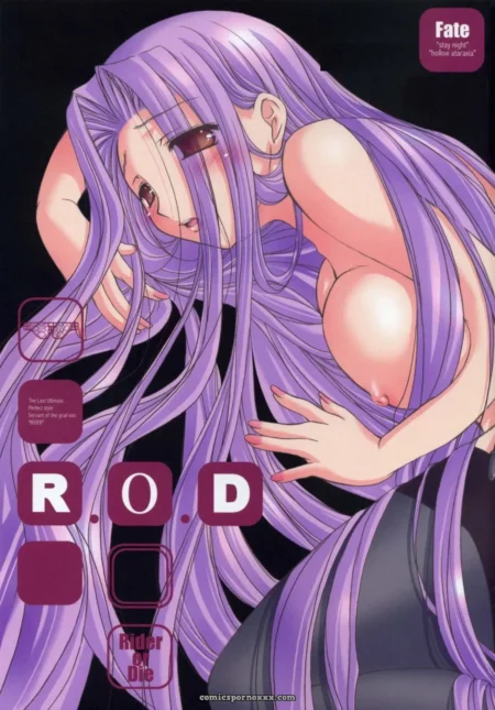 Ayano Naoto R.O.D Rider Or Die Vol.1 Fate : cheveux violets, poitrine dénudée, main caressant ses seins, couverture explicite NSFW