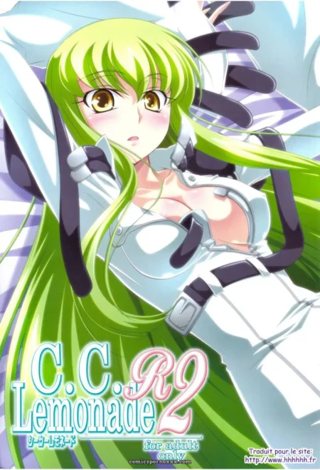 Cheveux verts longs, gros seins nus débordants d'une tenue blanche moulante, cuisses écartées dans C.C. Lemonade R2