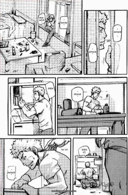 Prowler baise violemment son partenaire dans la cuisine, bite dure enfoncée dans son cul serré, gémissements de plaisir et mains agrippées aux hanches.