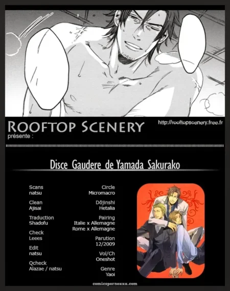 Homme torse nu, muscles saillants, membre dur en érection, regard intense et scènes explicites yaoi sur toit