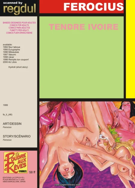 Ferocius Tendre Ivoire femme nue en levrette, seins et fesses exposés, main sur son sexe, scènes érotiques explicites