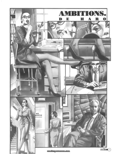 Femme en robe courte et escarpins, jambes croisées, fumant avec désir, plan rapproché des pieds en position lubrique