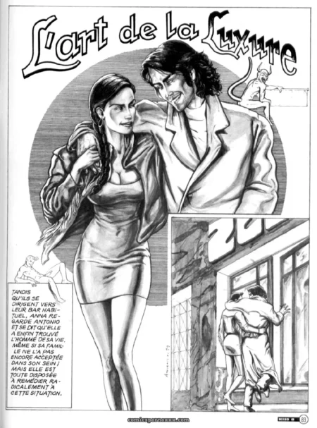 Femme en robe cuir serrée se fait baiser par un homme en costume dans une ruelle, fesses à l'air, pénétration profonde.