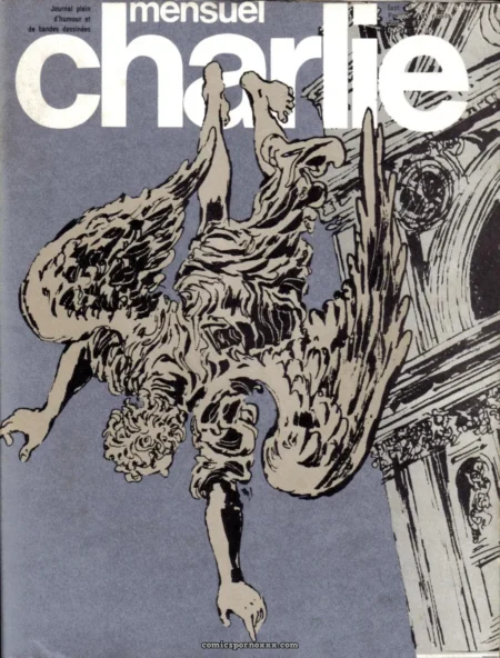 ange déchu aux ailes déployées pénis érigé et fesses offertes dans une chute erotique devant un temple